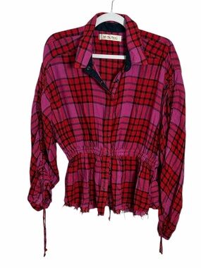 Free People We the Free Pacific Dawn Plaid Blouse Size Small